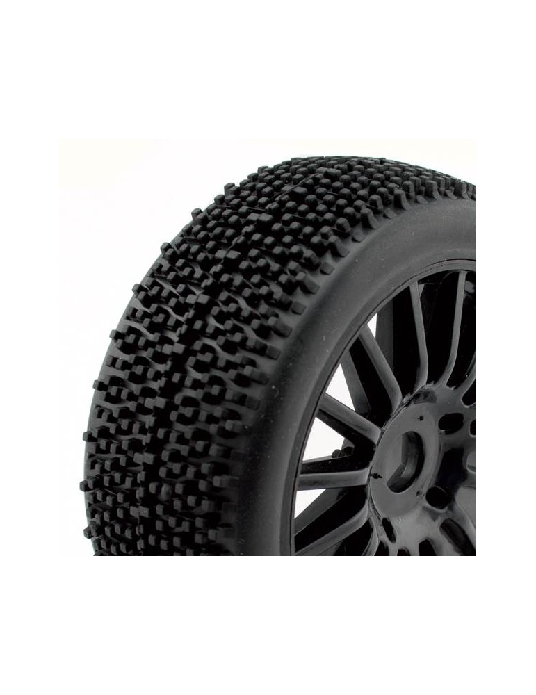 ROCKET 1 / 8 Pre glued BUGGY Tyres on black spokes wheels