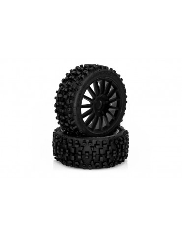 MAXI CROSS 1/8 Pre glued BUGGY Tyres on black spokes wheels