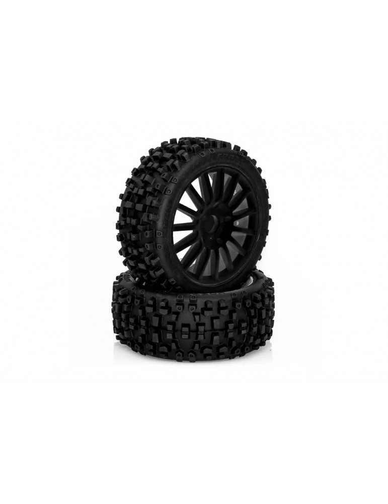 MAXI CROSS 1/8 Pre glued BUGGY Tyres on black spokes wheels