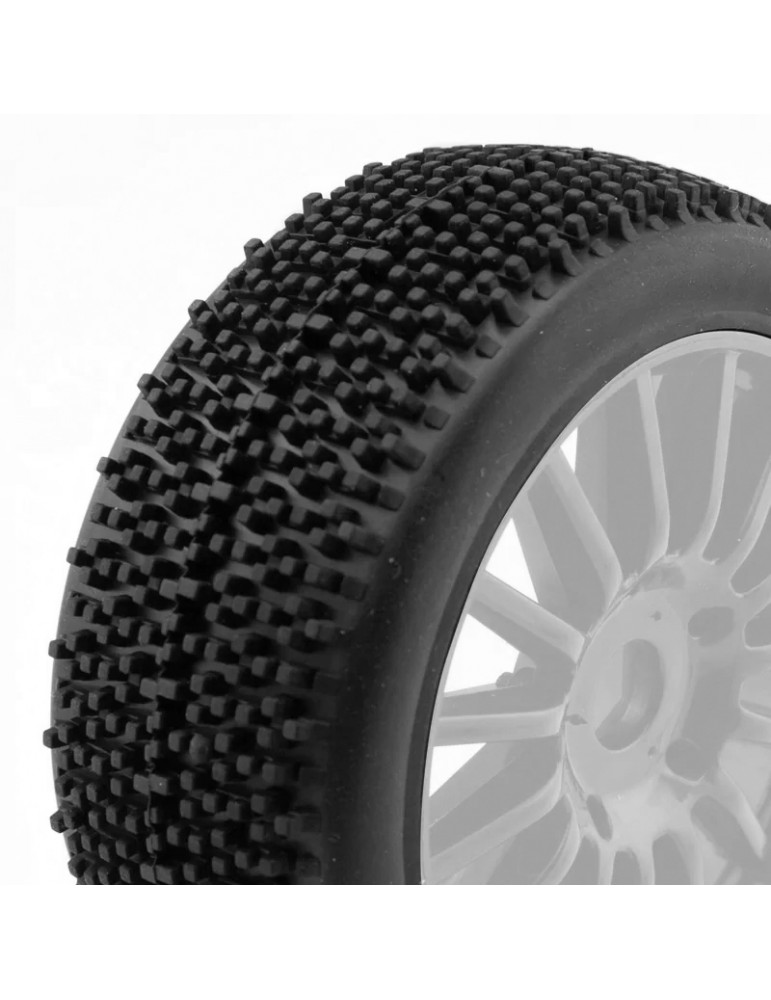 ROCKET 1 / 8 Pre glued BUGGY Tyres on white spokes wheels