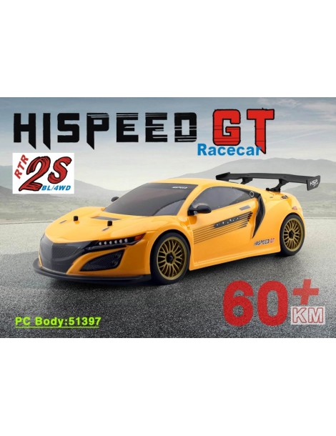 HSP GT PRO 1/10 2.4 GHz Brushless On-road, Yellow