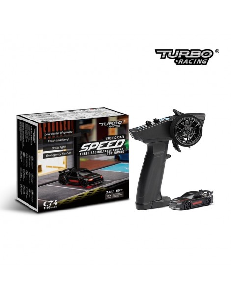 Turbo Racing 1/76 C74 On-Road RC Car RTR (Black with red stripes)