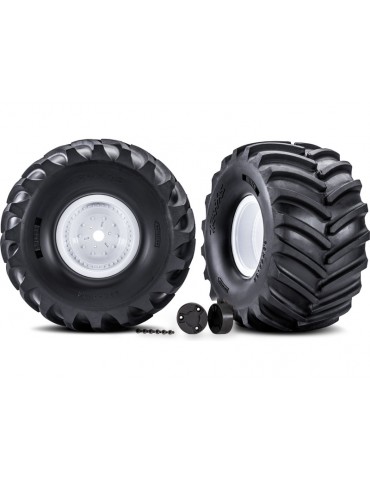 Traxxas Tires & wheels, white wheels, center caps, Terra Groove tires (pair)