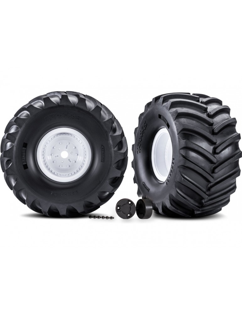 Traxxas Tires & wheels, white wheels, center caps, Terra Groove tires (pair)
