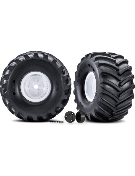 Traxxas Tires & wheels, white wheels, center caps, Terra Groove tires (pair)