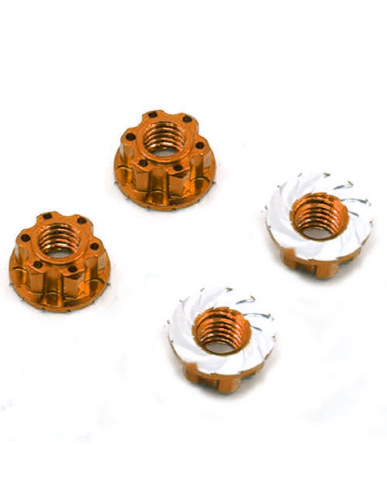 Aliumininės 4 mm oranžinės fiksuojamos veržlės RC automobiliams