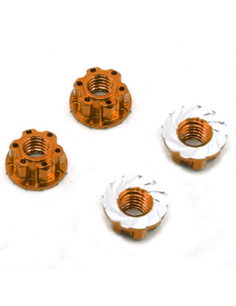 Aliumininės 4 mm oranžinės fiksuojamos veržlės RC automobiliams