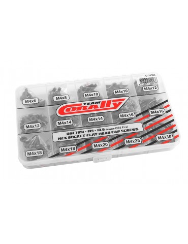 Screw Set M4 - Hex Flat Head - DIN 7991 - Steel Black - 10.9 Grade - 15 Sizes - 265 pcs