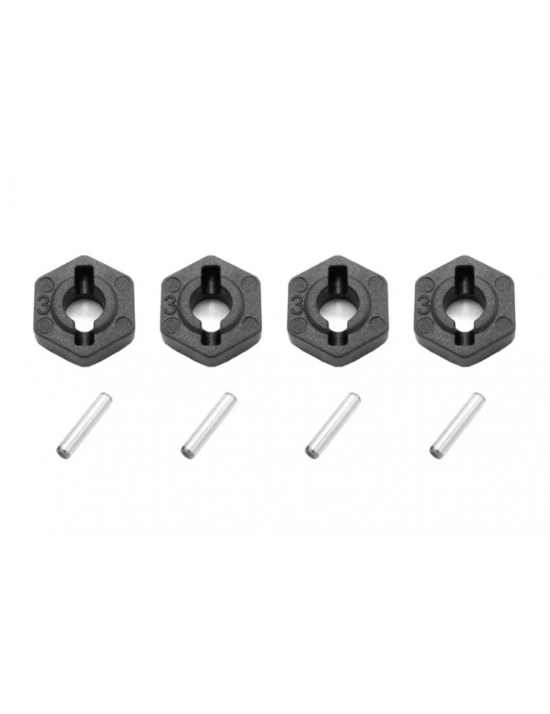 Plastics wheel hub hex + pins (x4)