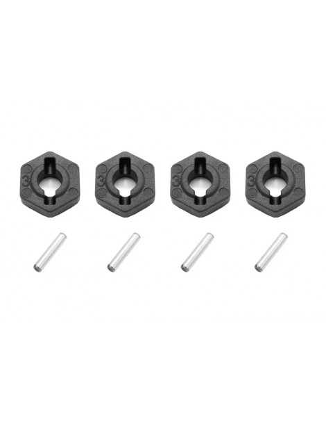 Plastics wheel hub hex + pins (x4)