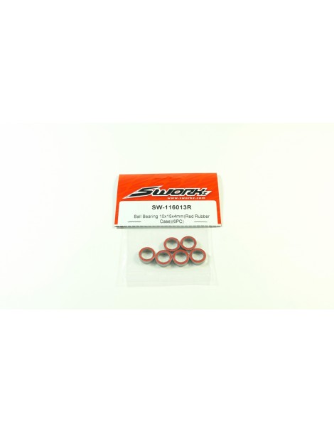 SWORKz Ball Bearing 10x15x4mm RED Rubber (6pc)