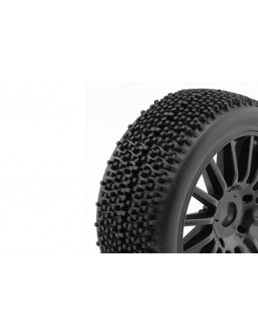 ROCKET 1 / 8 Pre glued BUGGY Tyres on black spokes wheels