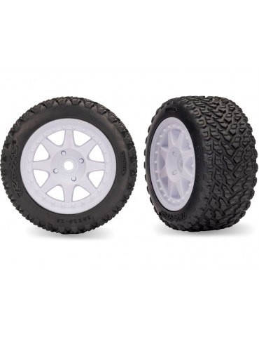 Traxxas Tires & wheels, white wheels, rally tires (front) (2)