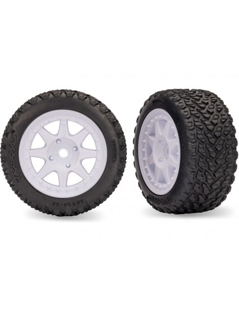 Traxxas Tires & wheels, white wheels, rally tires (rear) (2)