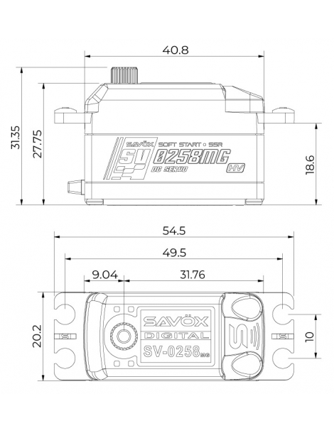 RC dalys servo pavara SV-0258MG low profile 8kg Savöx – CyborgShop