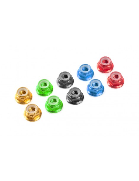 Team Corally - Aluminium Nylstop Nut - M5 - Flanged - Green - 10 pcs