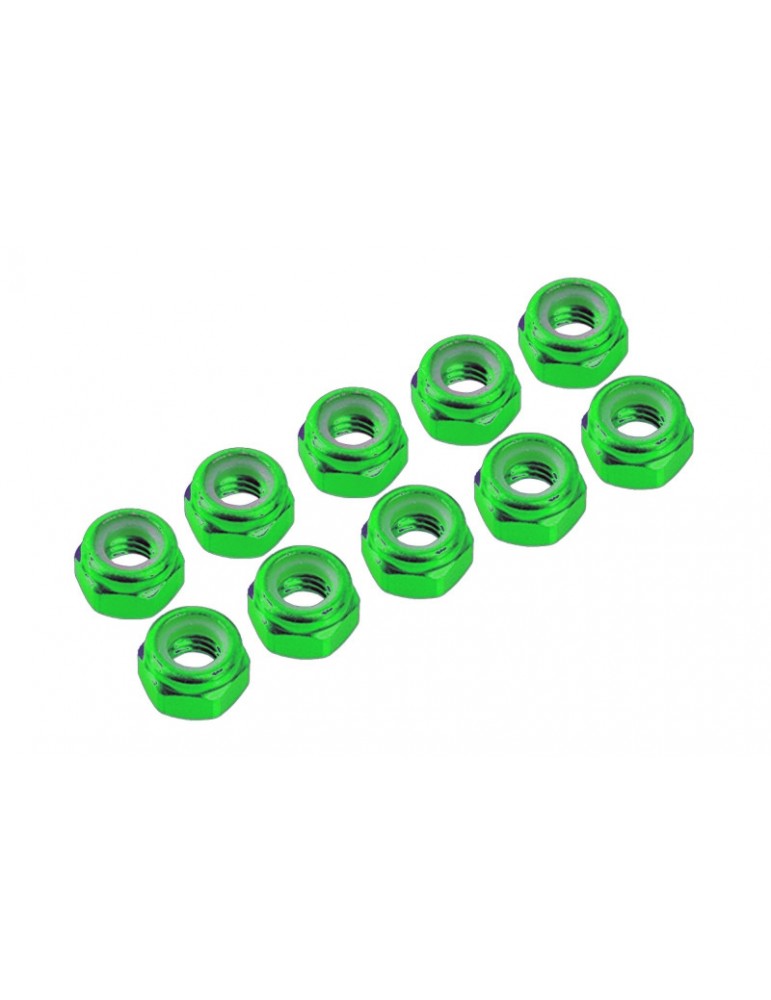 M4/4mm Alu Nylon Lock Nuts Green, 10 Pcs.