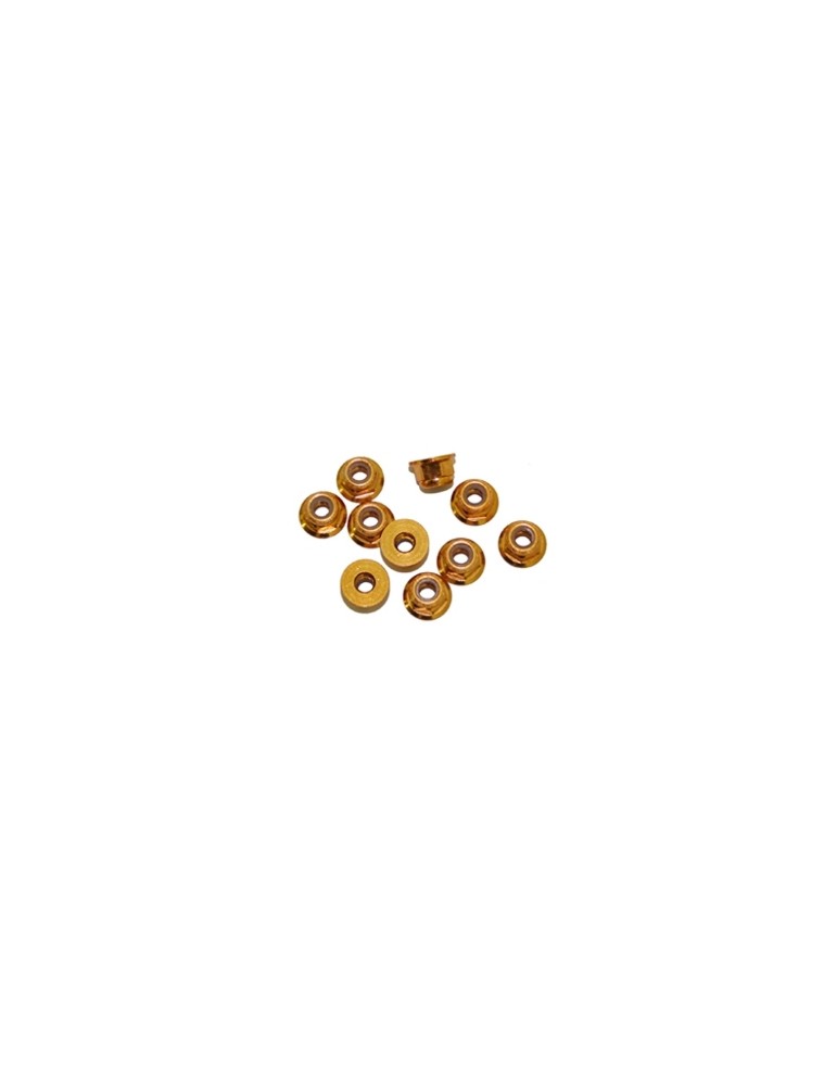 M3 Alu Flanged Nylon Lock Nuts Gold, 10 Pcs.