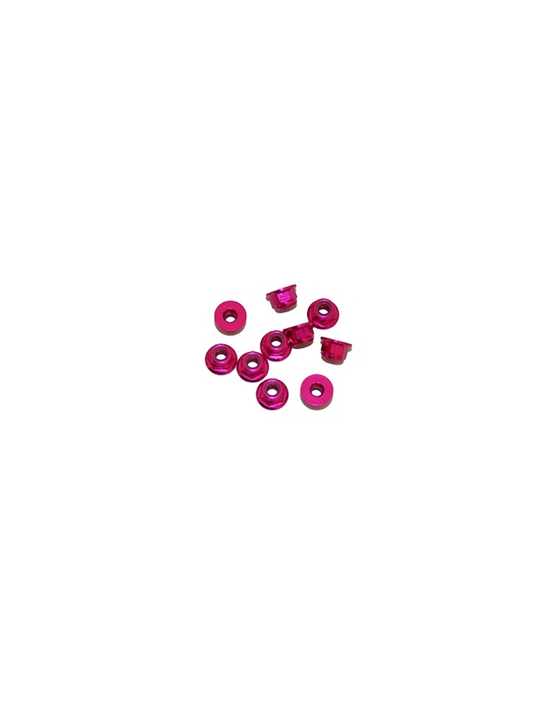 M3 Alu Flanged Nylon Lock Nuts Pink, 10 Pcs.
