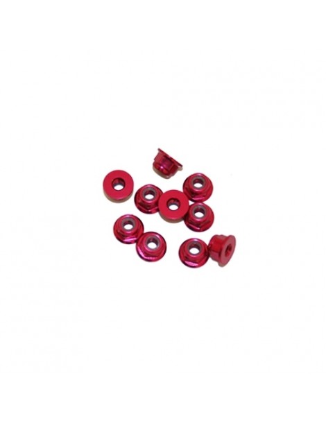 M3 Alu Flanged Nylon Lock Nuts Red, 10 Pcs.