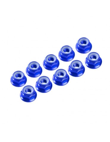 M4/4mm Alu Flanged Nylon Nut Blue, 10 Pcs.
