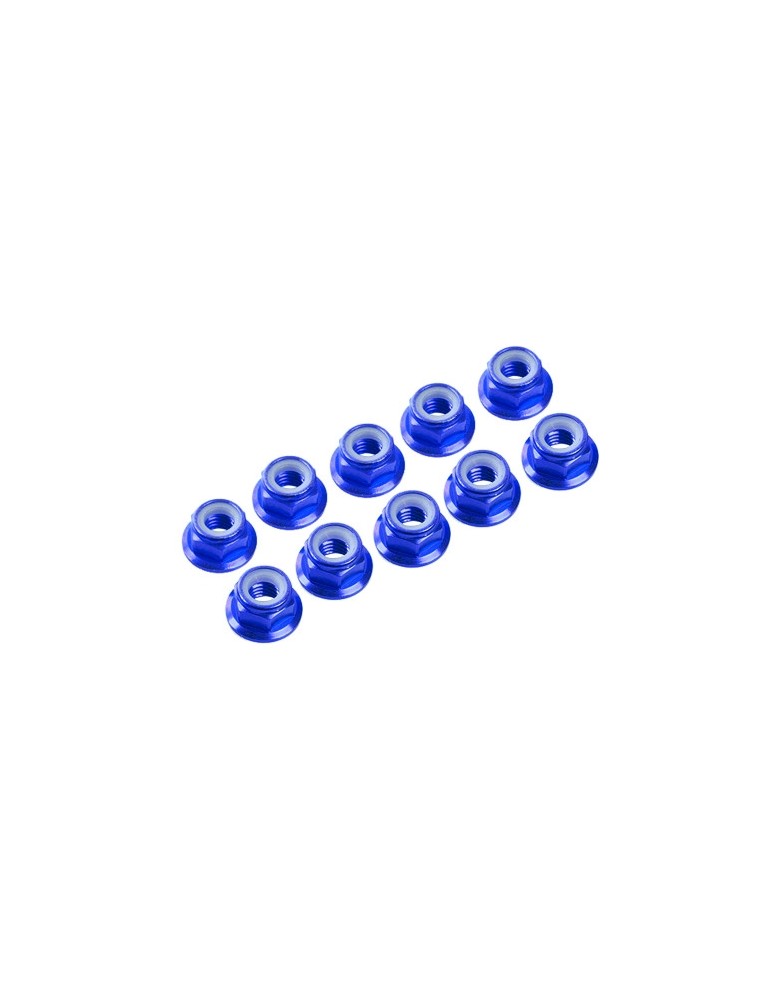 M4/4mm Alu Flanged Nylon Nut Blue, 10 Pcs.