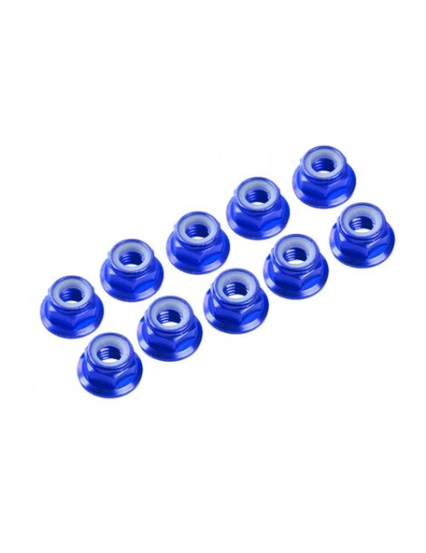 M4/4mm Alu Flanged Nylon Nut Blue, 10 Pcs.