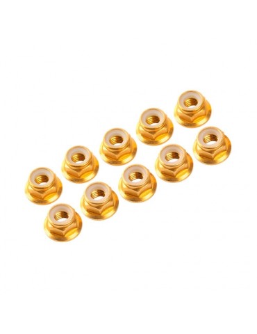 M4/4mm Alu Flanged Nylon Nut Orange, 10 Pcs.
