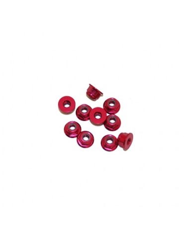 M4/4mm Alu Flanged Nylon Nut Red, 10 Pcs.