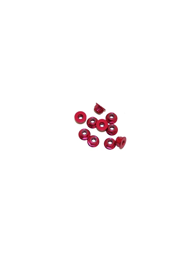 M4/4mm Alu Flanged Nylon Nut Red, 10 Pcs.