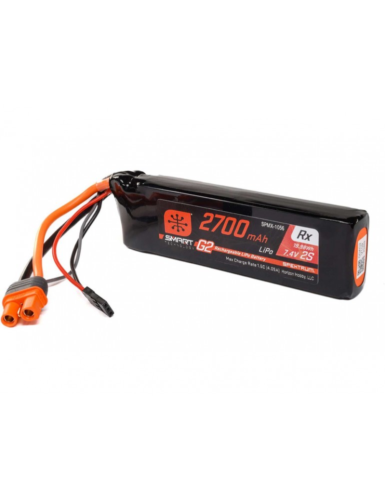 Spektrum 7.4V 2700mAh 2S 15C Smart G2 Receiver LiPo Battery: IC3