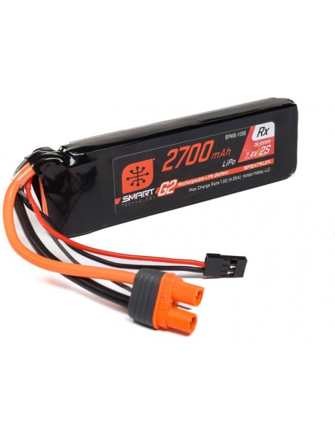 Spektrum 7.4V 2700mAh 2S 15C Smart G2 Receiver LiPo Battery: IC3