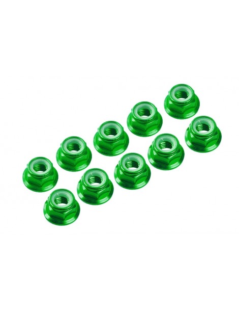 M3 Alu Flanged Nylon Lock Nuts Green, 10 Pcs.