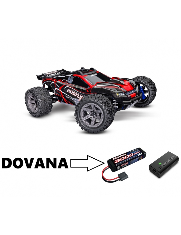 RC modelis Traxxas Rustler 1:10 2BL 4WD RTR + Dovana Raudonas - CyborgShop