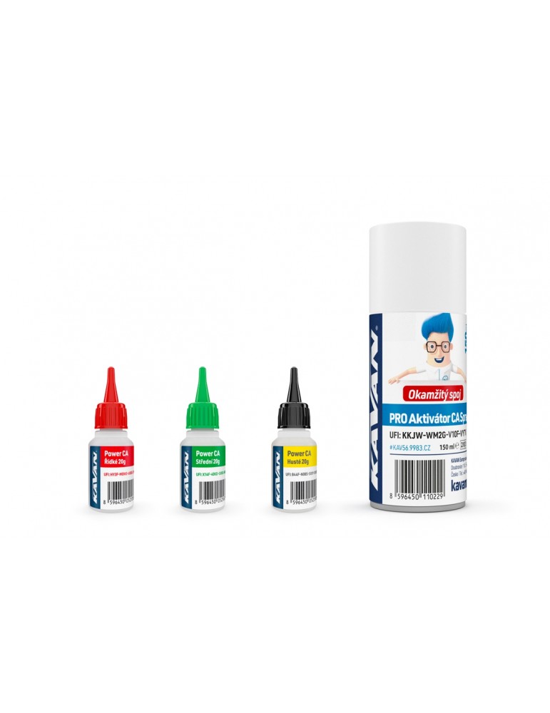 KAVAN POWER CA PACK Super Glue 3x20g (Thin, Med, Thick) + activator PRO 150ml (CZ)