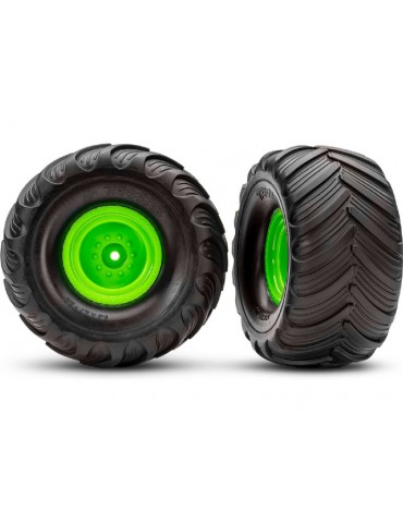 Traxxas Wheels 2.0/3.0", green wheel (offset 29mm), Terra Groove tires (pair)