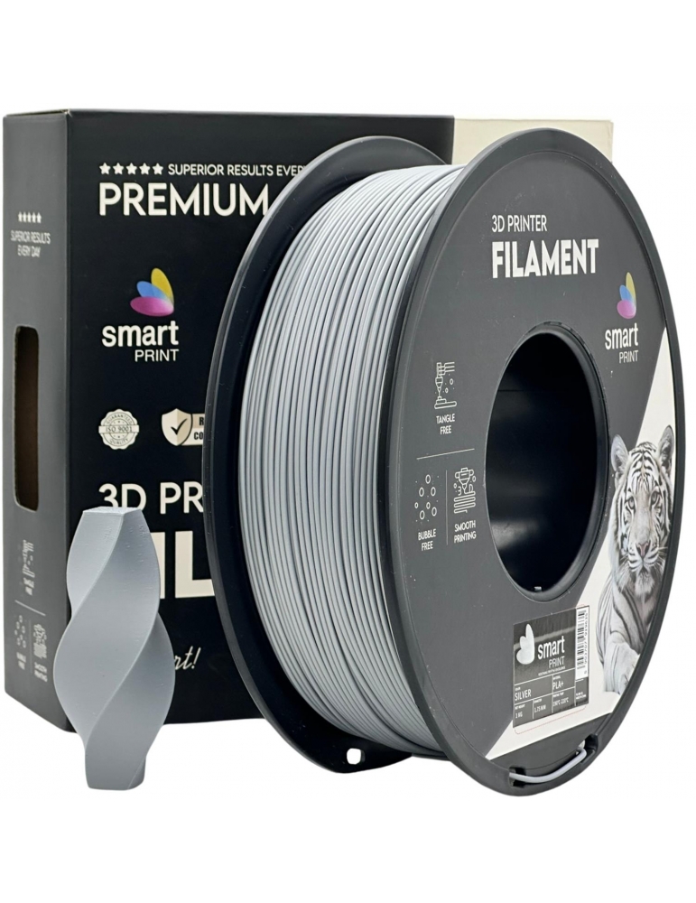 PLA+ plastikas 1.75mm sidabro spalvos 1kg 3D spausdinimo filamentas Smart Print – CyborgShop