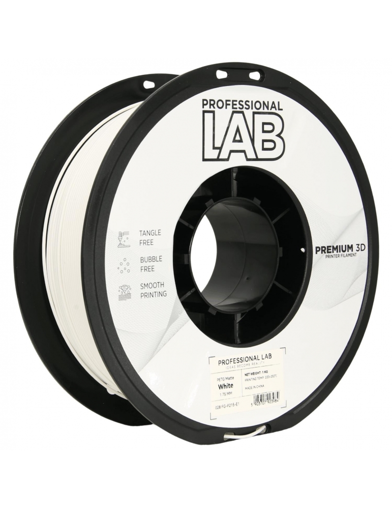 PETG plastikas 1.75mm matinės baltos spalvos 1kg 3D spausdinimo filamentas Prof Lab – CyborgShop