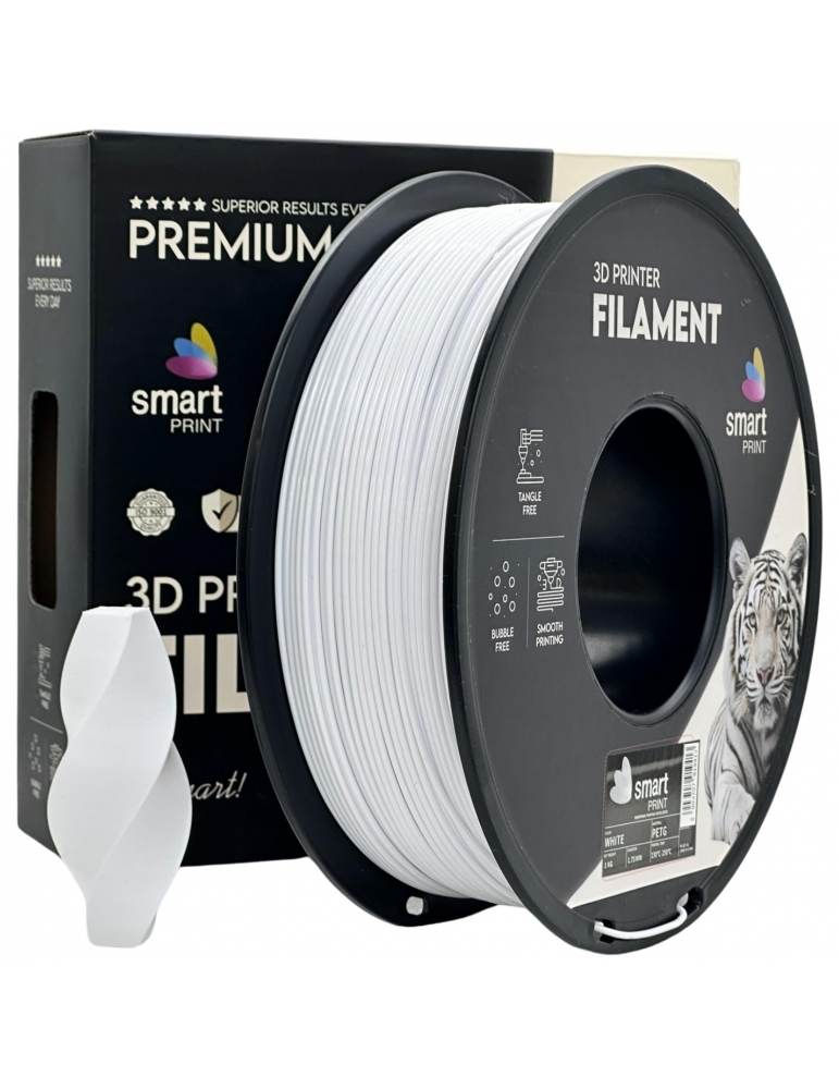 PETG plastikas 1.75mm baltos spalvos 1kg 3D spausdinimo filamentas Smart Print – CyborgShop