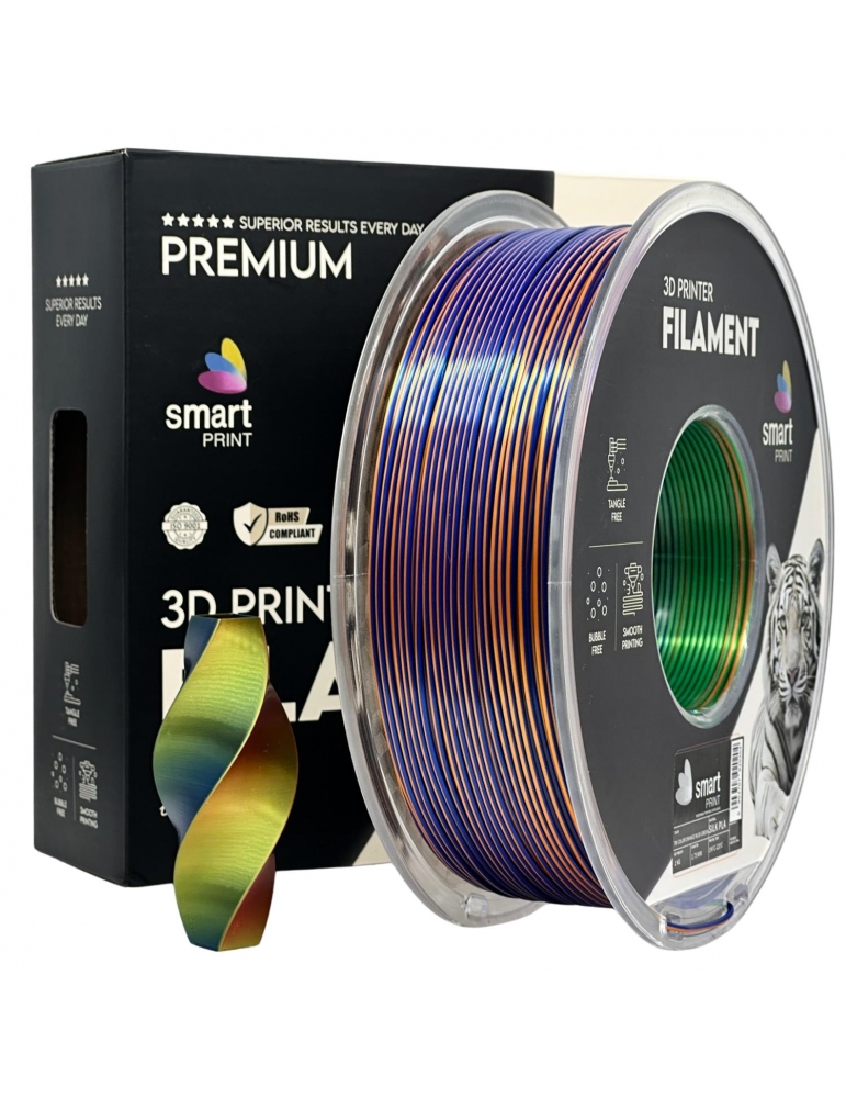 PLA Silk plastikas 1.75mm oranžinės mėlynos žalios spalvos 1kg 3D spausdinimo filamentas Smart Print – CyborgShop