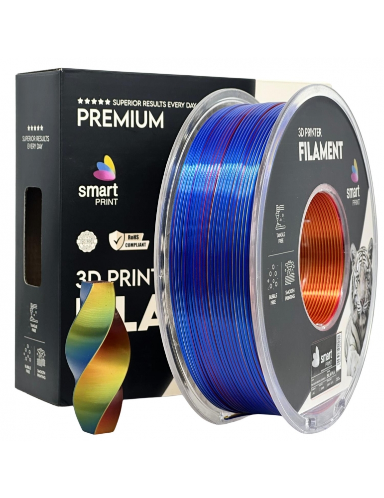 PLA Silk plastikas 1.75mm raudonos geltonos mėlynos spalvos 1kg 3D spausdinimo filamentas Smart Print – CyborgShop