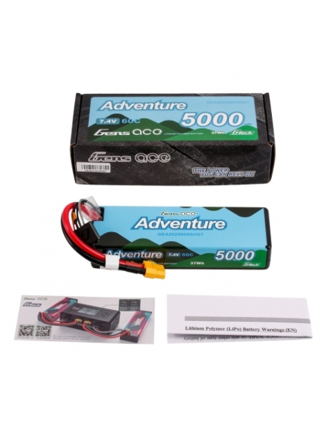 LiPo baterija Adventure G-Tech 5000mAh 7.4V 2S 60C XT60 Gens Ace – CyborgShop