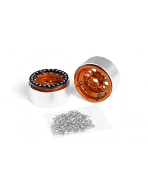 1.9'' Aluminum Beadlock Rims for 1/10 Crawler Orange - 2pcs