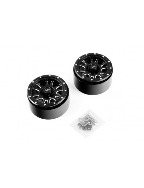 2.2 Aluminum CNC 12 Spoke Beadlock Wheel w/Wheel Hub 2pcs Black