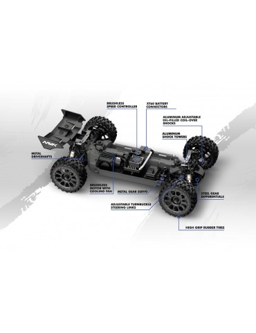 QByte XB Flux 1/12 4WD RTR mėlynas RC bagis su bešepetiu varikliu