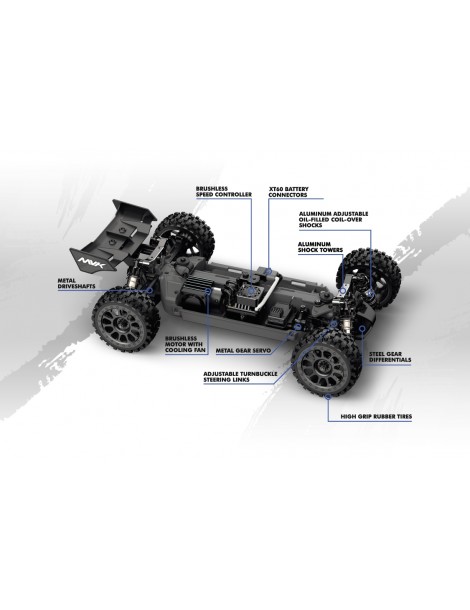 QByte XB Flux 1/12 4WD RTR mėlynas RC bagis su bešepetiu varikliu