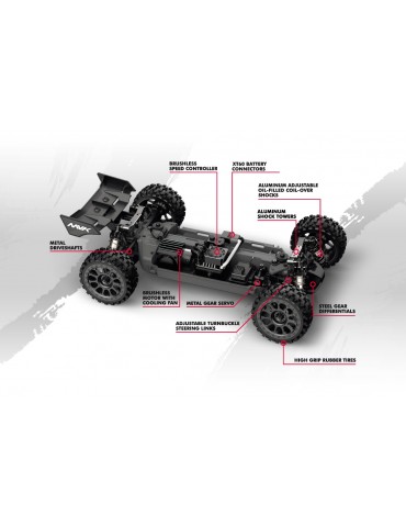 QByte XB Flux 1/12 4WD RTR raudonas RC bagis su bešepetėliniu varikliu
