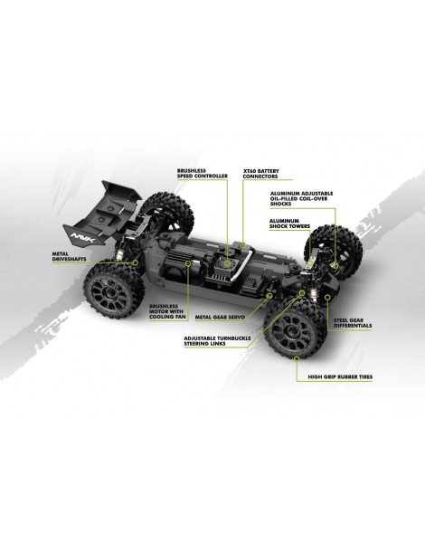 QByte XB Pro 1/12 4WD žalias RC bagis su 4700KV bešepetėliniu varikliu