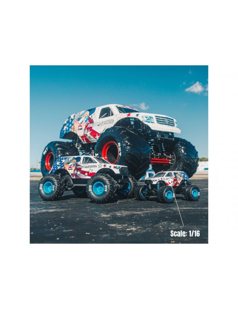 Arrma ARA2130FF Freedom Flyer Grom 4X4 baltas 1:16 RC monster truck su JAV vėliavos dizainu - CyborgShop