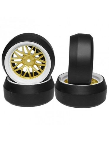 Spec D LS Wheel Offset +6 White Gold w/Tire 4pcs For 1/10 Drift